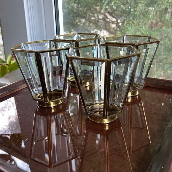 Set of 4 Faceted Glass & Brass Lamp Shades – 2” Fitter, 6-Panel Design - Picture 7 of 12